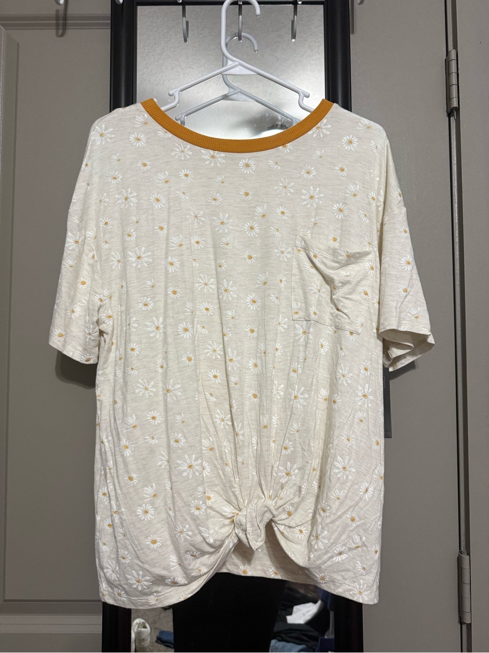 George Cream Daisy Short Sleeve Tee with Mustard Neck Trim